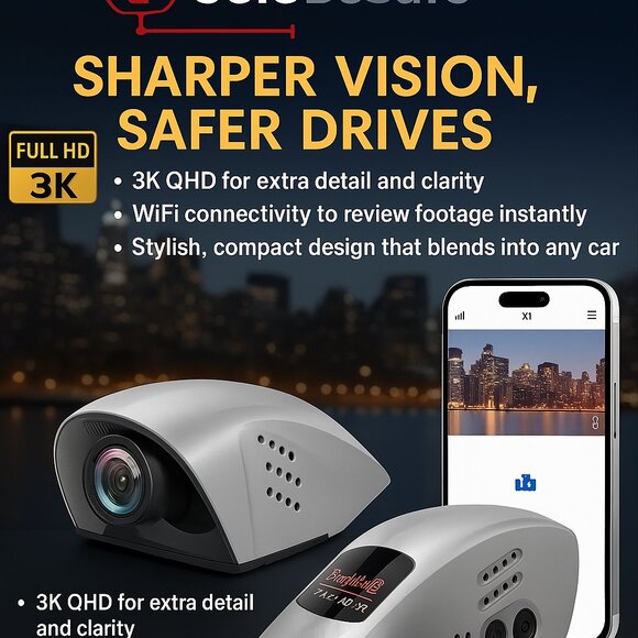 1080P  Solobesafe Dash Cam with Night Vision – Front  Car Camera, 2K Resolution, - Picture 3 of 5